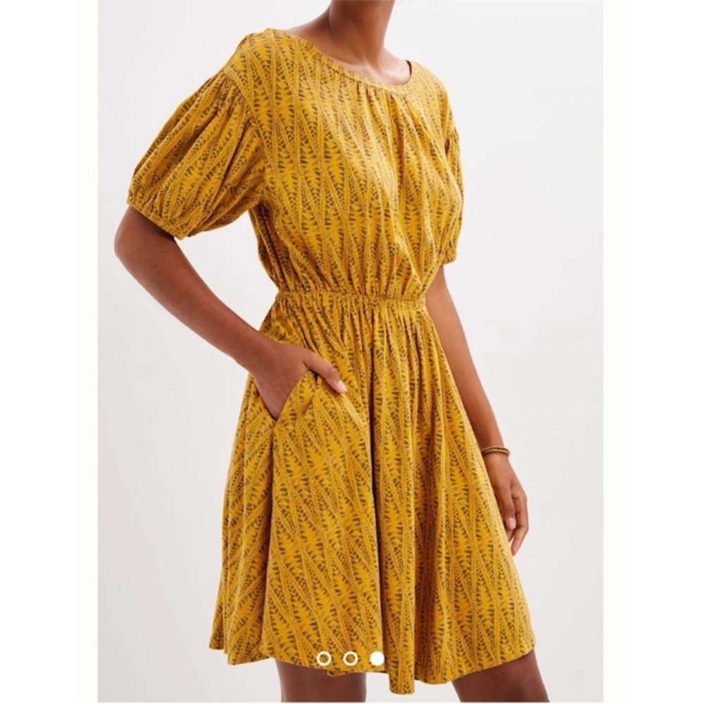 Anthropologie Daily Practice Yellow pocket patterned Dress, Medium
